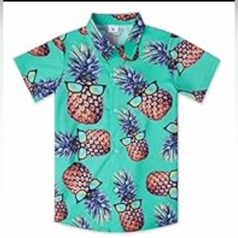 Boys Hawaiian Shirts Novelty Printed Funky Short Sleeve Button Down Shirt, small